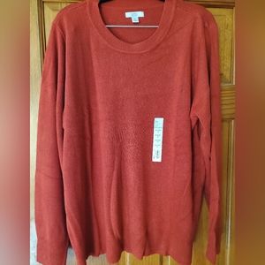Casual Red Crew Neck Sweater - 1X
